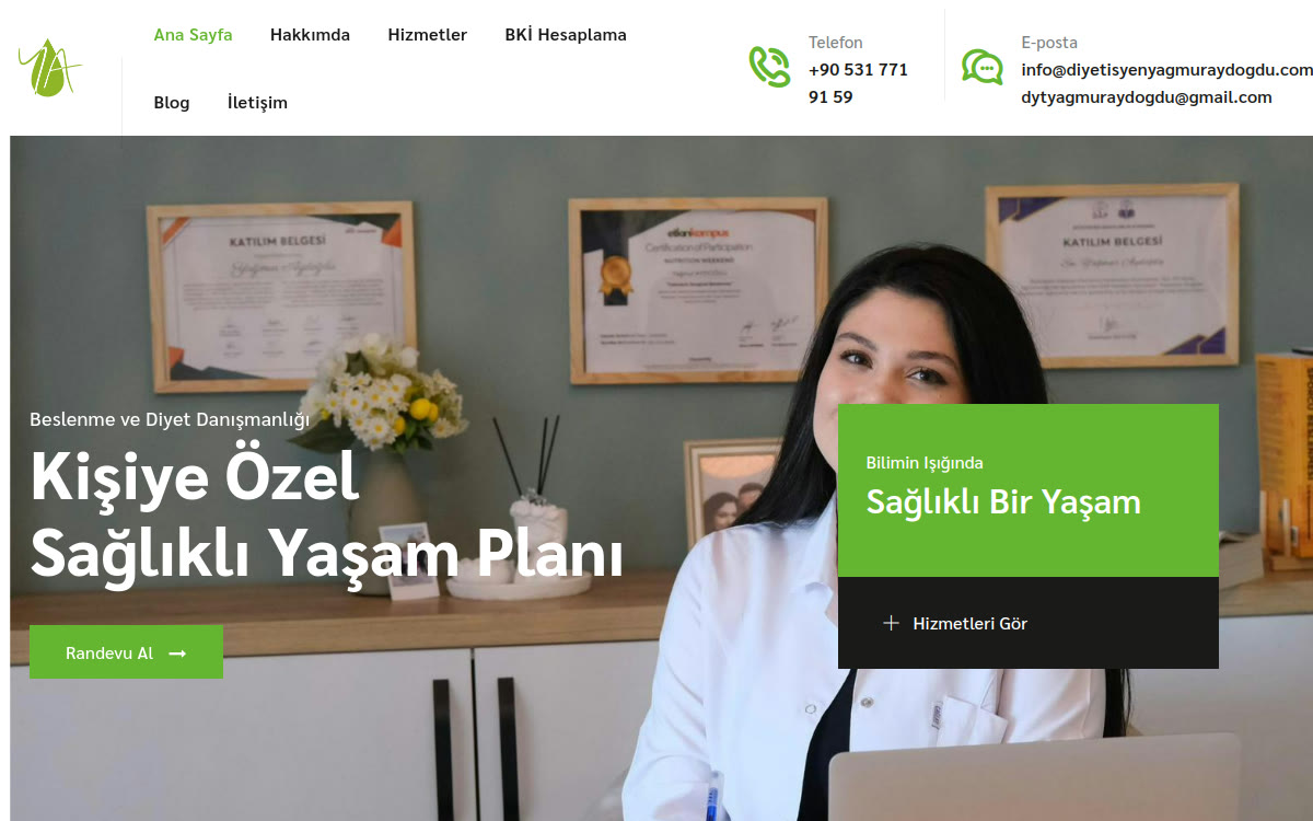 Diyetisyen Yağmur Aydoğdu web sitesi